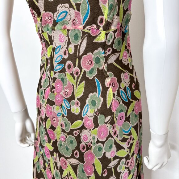 Garnet Hill Vintage Sleeveless Silk Abstract Floral Print Midi Dress Womens Sz 4 - Picture 12 of 14